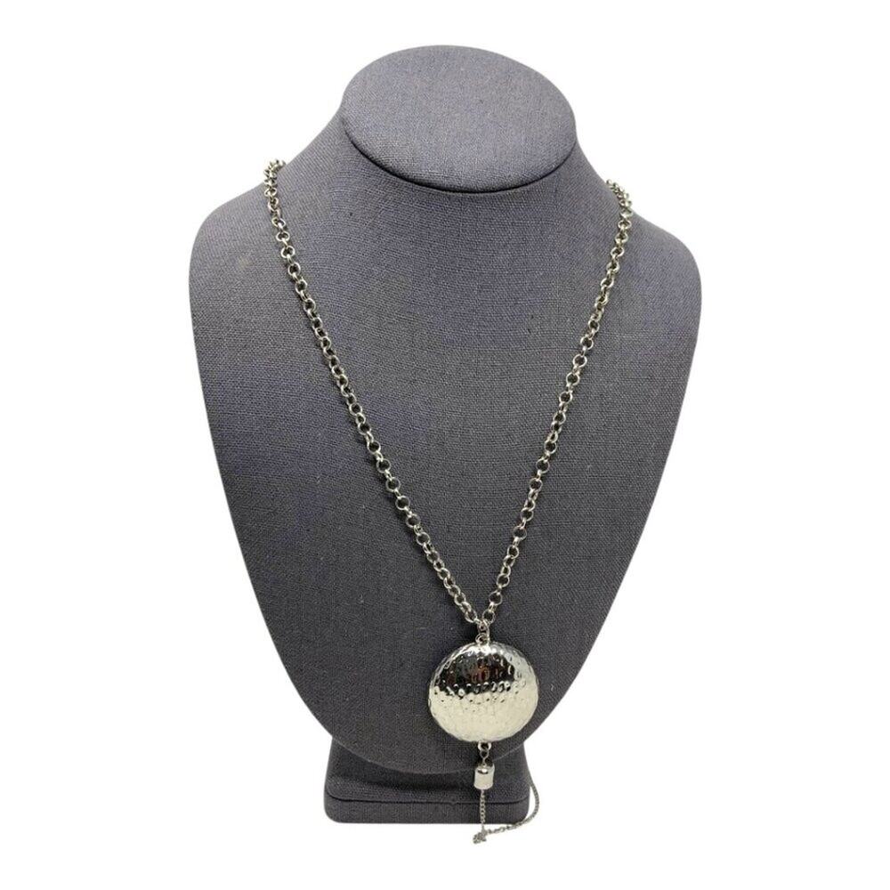 Vintage 90s Silver Tone Hammered Pendant Necklace